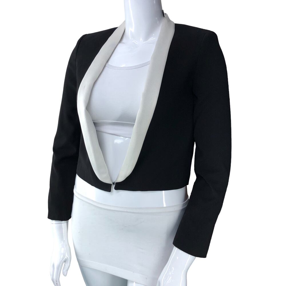 Alice + Olivia Employed Womens Size 10 Jacket Cropped Black Cream TINY FLAW
